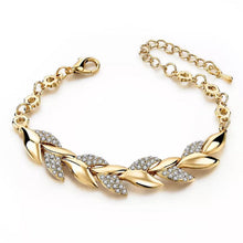 Load image into Gallery viewer, Bohemian Style Gold Bracelet Rhinestone Leaves Chain Bangle