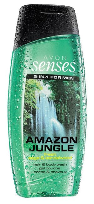 Avon Senses 2 in 1 For Men Amazon Jungle Fresh Saga & Sandalwood Hair & Body Wash - 250ml