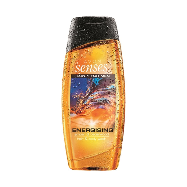 Avon Senses 2 in 1 For Men Energising Amber & Cedarwood Hair & Body Wash - 250ml