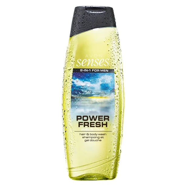 Avon Senses 2 in 1 For Men Power Fresh Yuzu & Musk Hair & Body Wash - 500ml