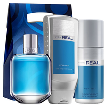Load image into Gallery viewer, Avon Real Eau de Toilette / Deodorant Body Spray / Hair &amp; Body Wash Gift Set
