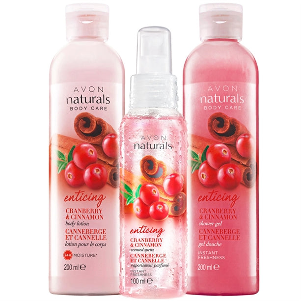 Avon Naturals Cranberry & Cinnamon Shower Gel + Body Lotion + Body Mist - Set